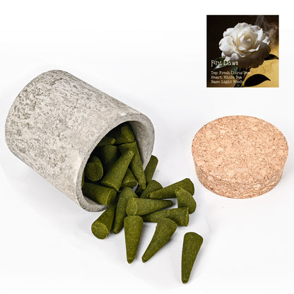 Aiimuzeum® Natural White Tea Cone Incense 30 PCS- Handmade Excellence, Long Burning Perfect for Relaxation and Meditation,Aromatic Rooms,Air Purifier Home and House Decor (First Dawn White Tea)